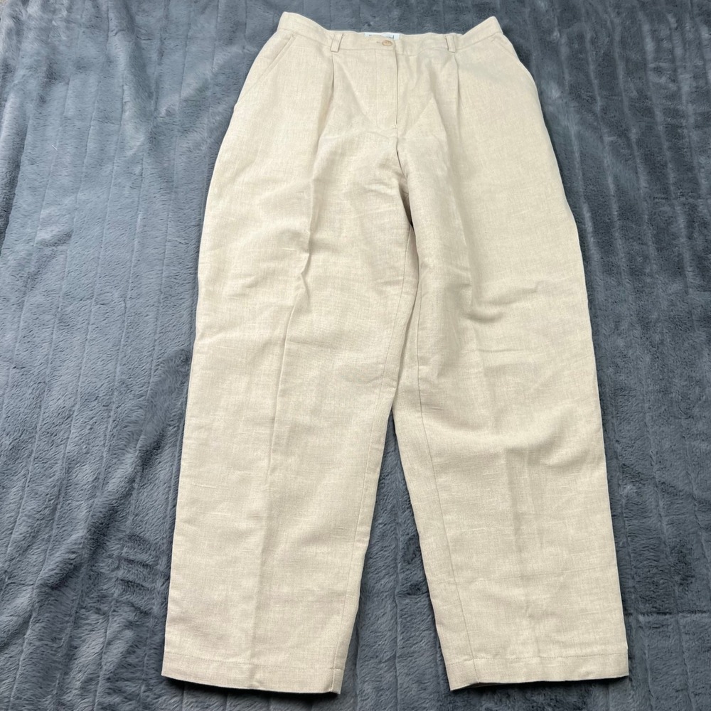 Westbound Petites Linen Cotton Pleated Pants Beige High Rise Trousers 10P